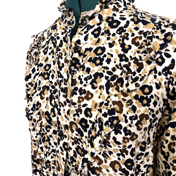 ANTHROPOLOGIE MAEVE Katia Leopard Print Ruffled Button Up Blouse Size 10 Career - Picture 5 of 13